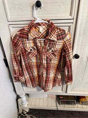 Arizona Jean Company Red Yellow Plaid Button-Down Shirt